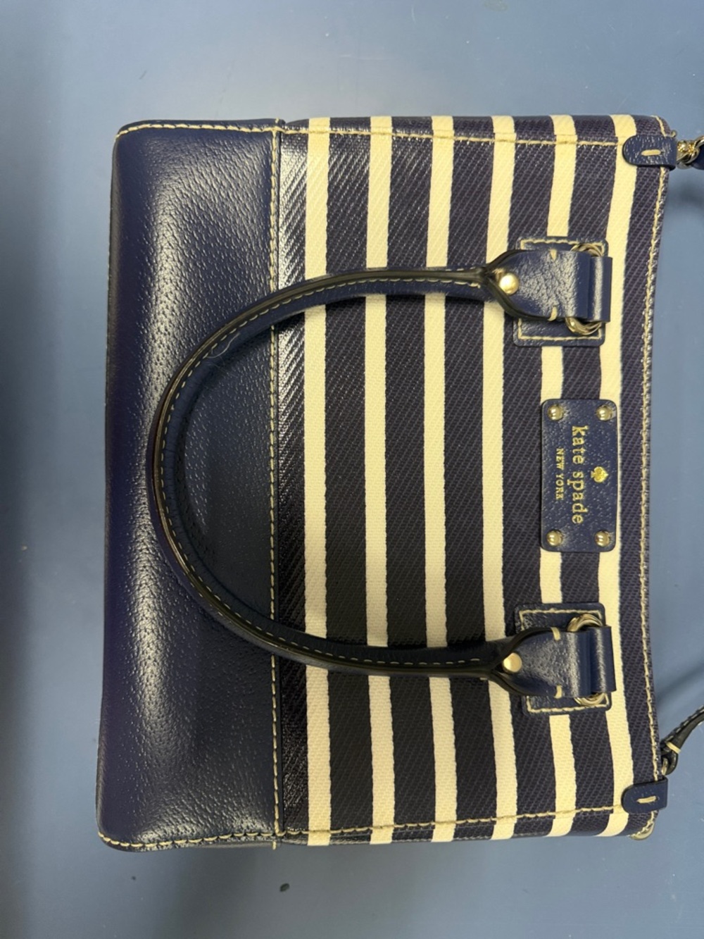 kate spade Navy and Cream Striped Satchel with Top Handles